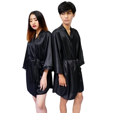 Folva Kimono Baju Tidur Couple Satin 1318BCPL Hitam All Size