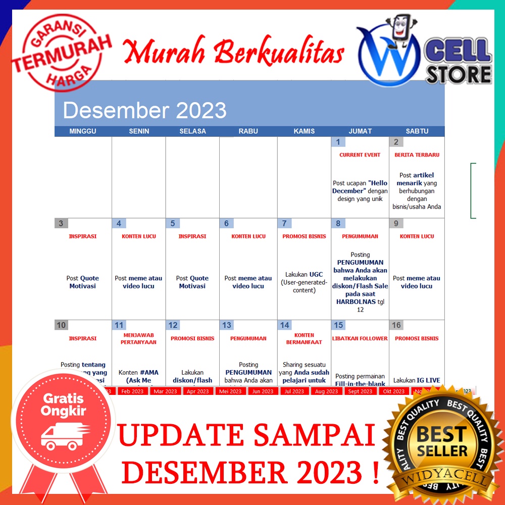 Jual KALENDER KONTEN / CONTENT SOSIAL SOCIAL MEDIA FB,IG,DLL 20242025