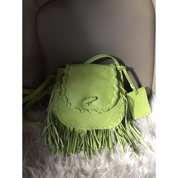 tas polo original preloved polo ralph lauren tas kulit asli rumbai sling bag suede hijau selempang