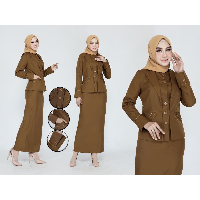 Jual Seragam PNS / Pemda Coklat Tua Stelan Rok Baju Dinas Wanita Pemda