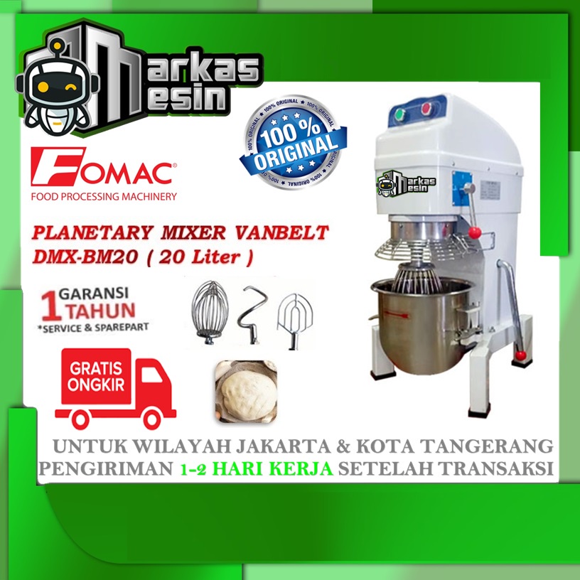 Jual Planetary Dough Mixer Vanbelt 20 Liter Mixer Roti DMX-BM20 FOMAC ...