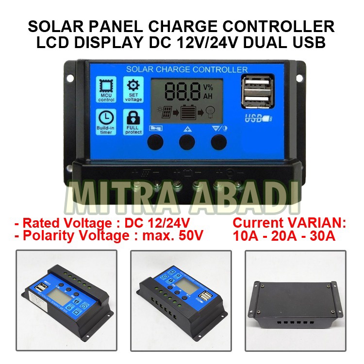 Jual SOLAR Panel CHARGE CONTROLLER LCD Display DC 12V / 24V Dual USB ...