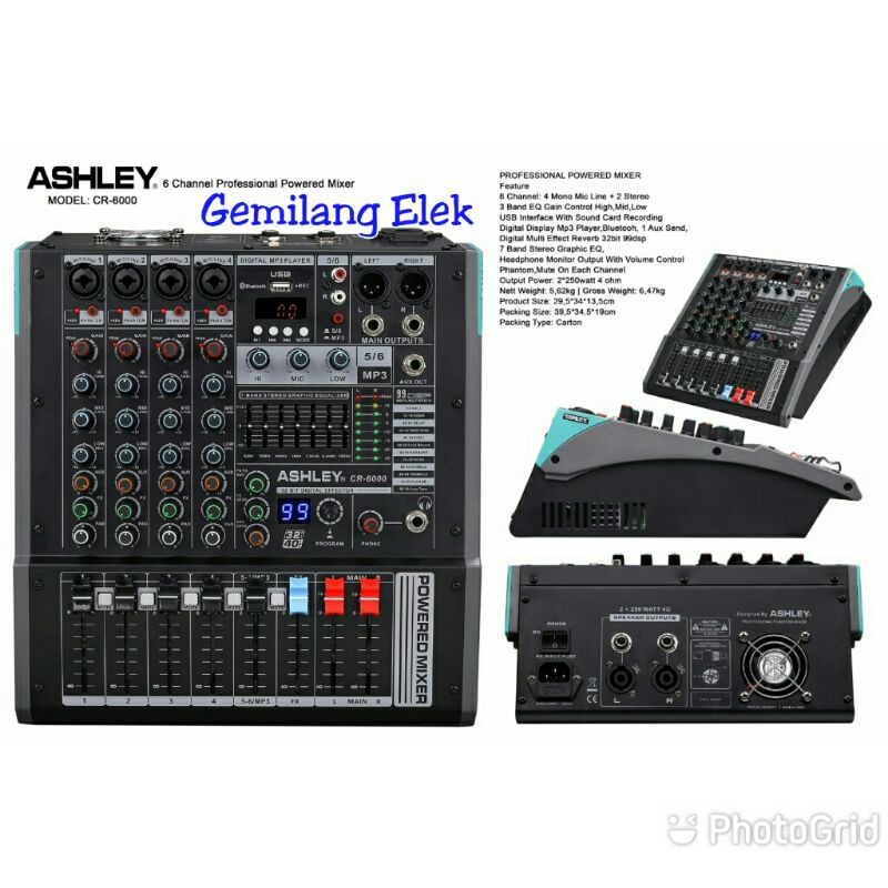 Jual Power Mixer ASHLEY CR 6000 ( 6 channel ) Original Shopee Indonesia