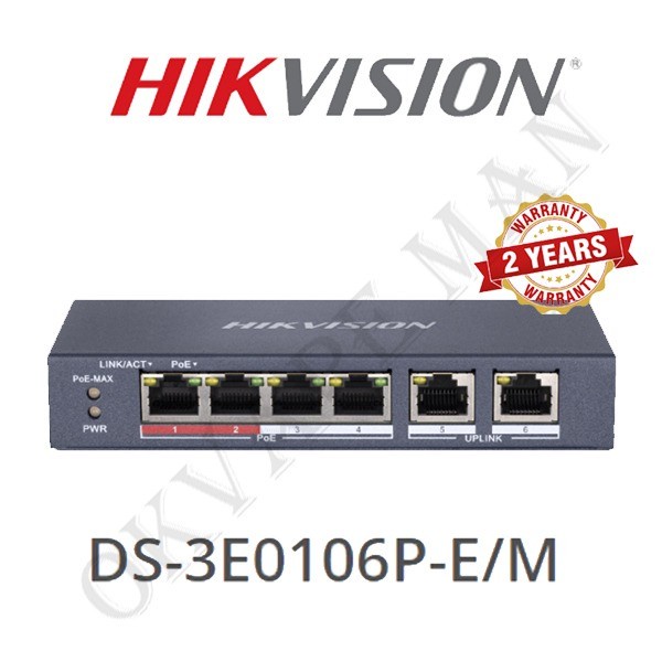 HIKVISION 4 Port Fast Ethernet Unmanaged POE Switch DS-3E0106P-E/M
