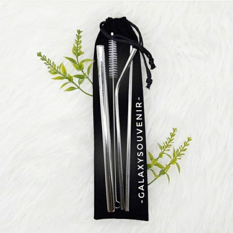 Jual Ecer Stainless Straw Silver Souvenir Pernikahan Sedotan Stainless Wedding Birthday 1156