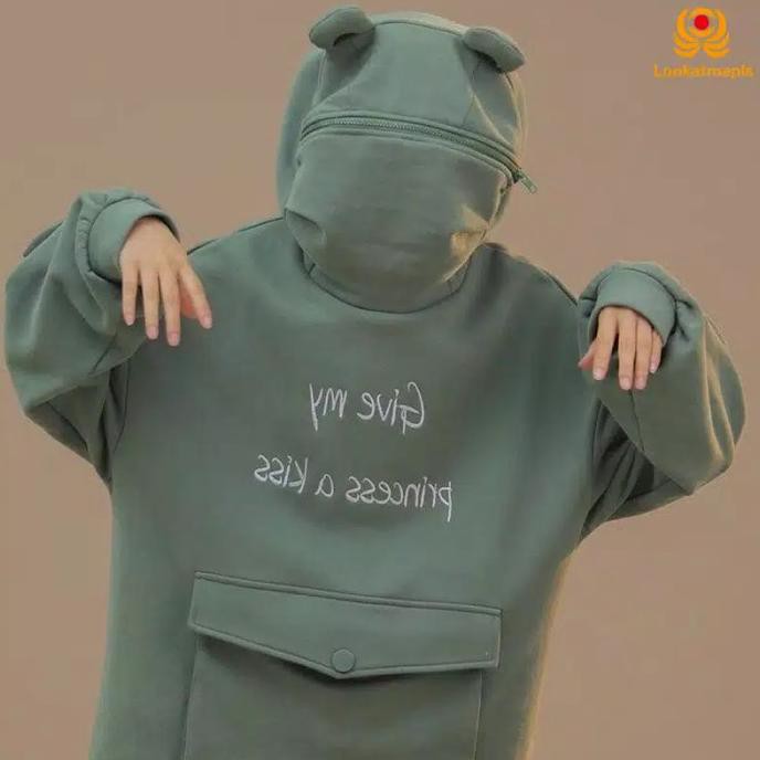 frog hoodie modakawa with zipper pullover size tulis di chat M