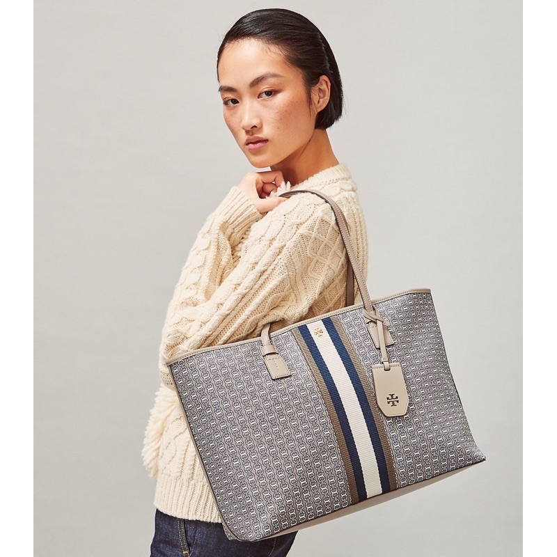 Tory Burch Gray Heron Gemini Link Coated Canvas Tote (sold out