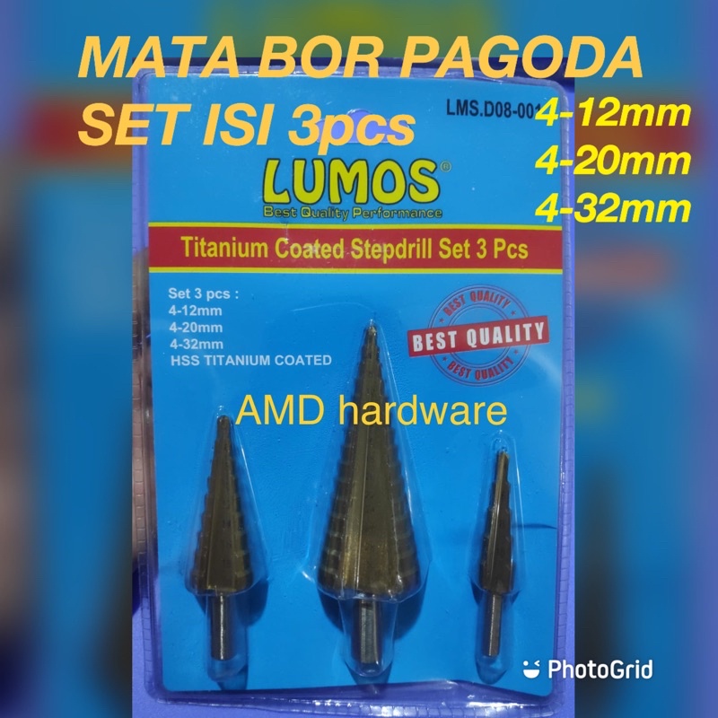 Jual MATA BOR PAGODA SPIRAL 4-32mm HSS TITANIUM STEP DRILL BIT SET ...