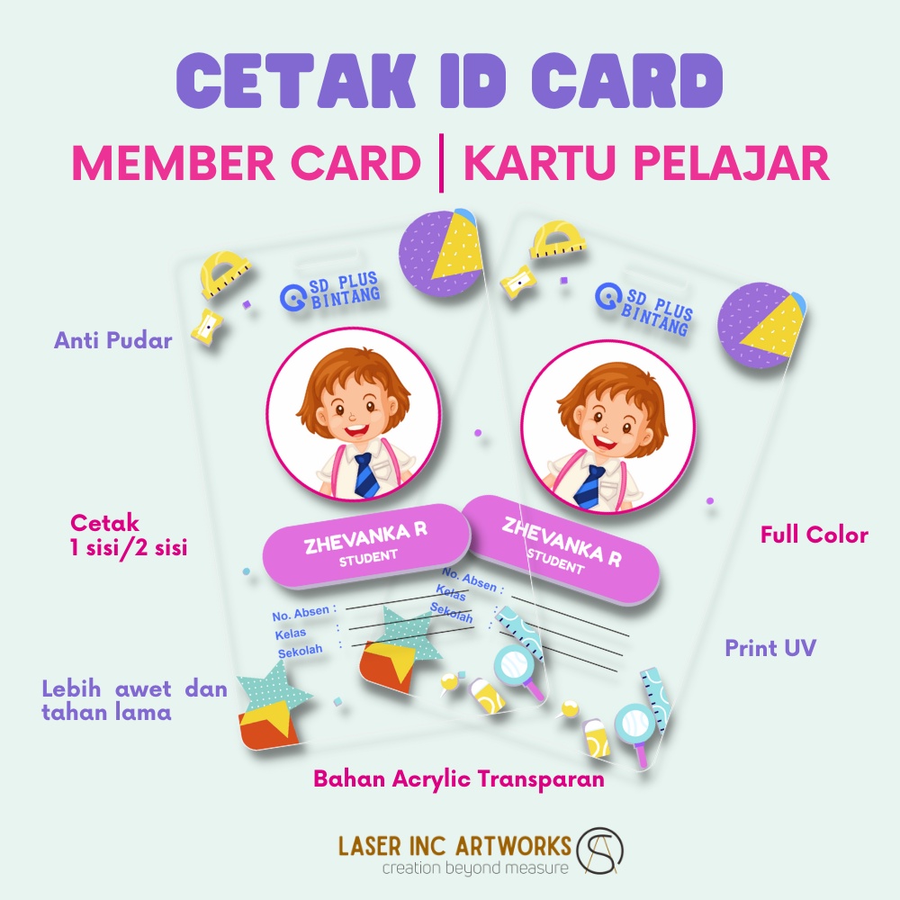 Jual Custom Cetak Kartu Id Card Transparan Akrilik Cetak Idcard Murah