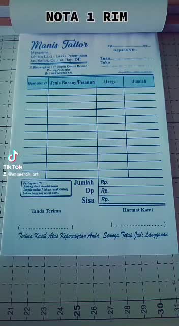 Jual NOTA 1 WARNA-CETAK NOTA KWITANSI CUSTOM MURAH BAHAN HVS 1PLY / 1 ...