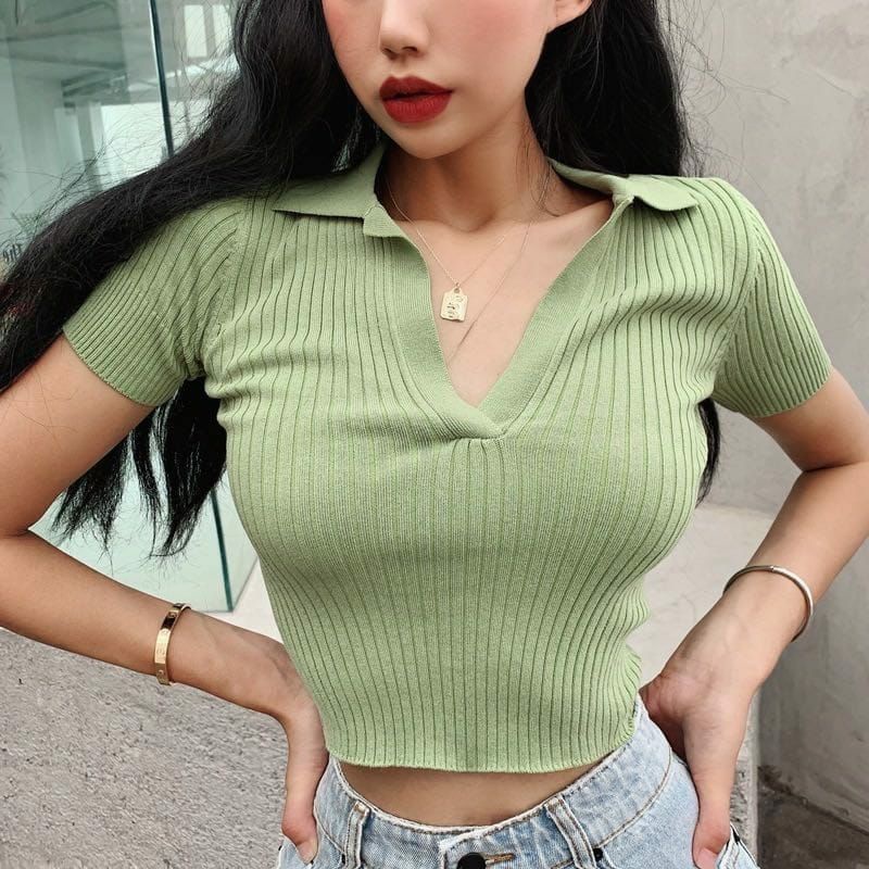 Jual crop top rajut/atasanwanita lenganpendek/panjang | Shopee Indonesia