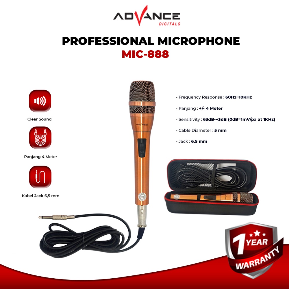 Jual Advance MIC888 Single Profesional Dynamic Microphone Mic Kabel