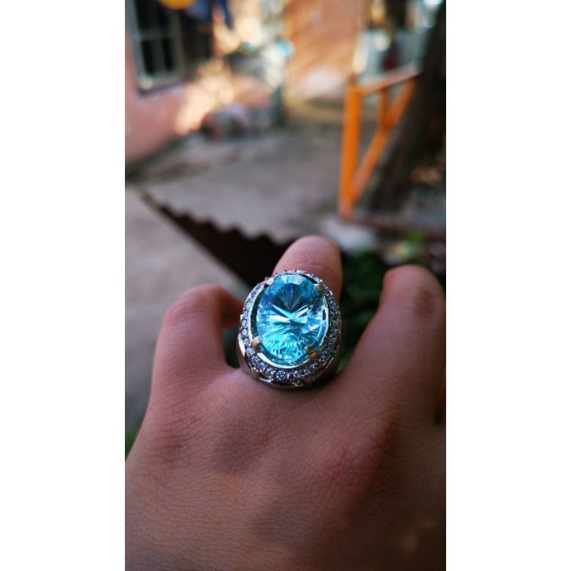 Jual Batu Permata Swiss Blue Topaz Concave Jumbo Memo Sgr Gems Lab Ring Sterling Silver Super 2583