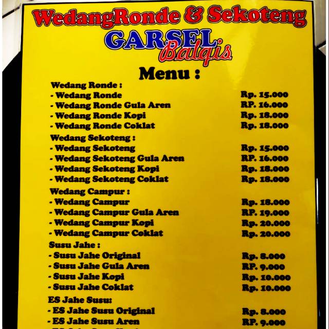 Jual Semua menu wedang ronde susu jahe itu daftr harga nya ya , yang ...