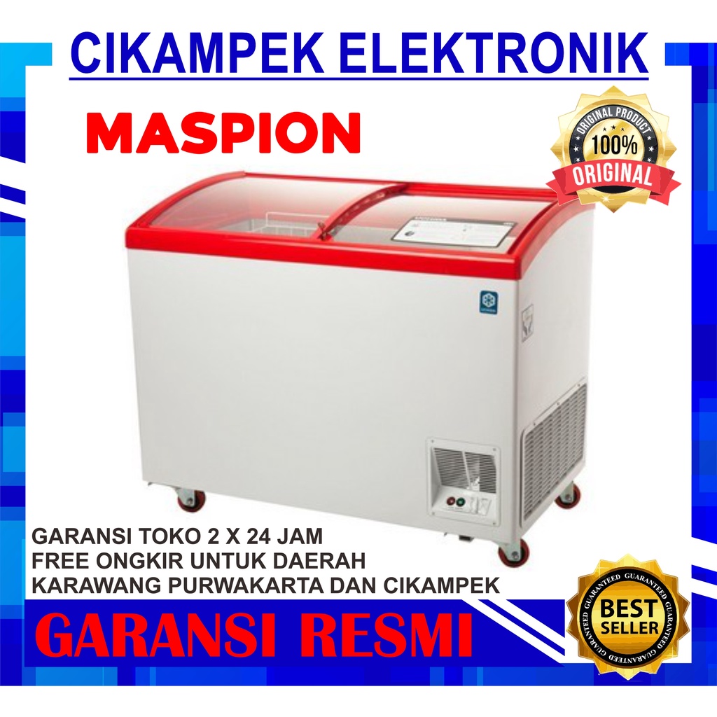 Jual CHEST FREEZER BOX MASPION UFH300C SLIDING KACA 300 LITER UFH 300C