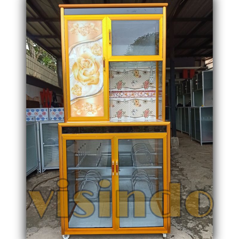 Jual RAK PIRING KACA LUKIS 2 PINTU GOLD KAKI RODA | Shopee Indonesia