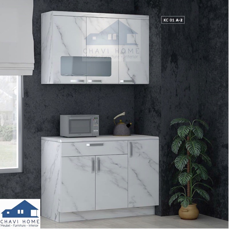 set kitchen set motif white marble rak lemari dapur super mewah siantano