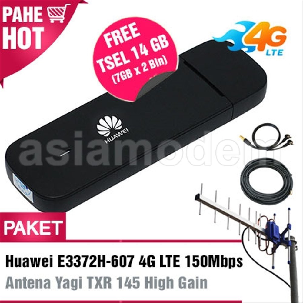 Jual Paket Modem Huawei E3372 4G LTE 150Mbps + Antena Yagi TXR145
