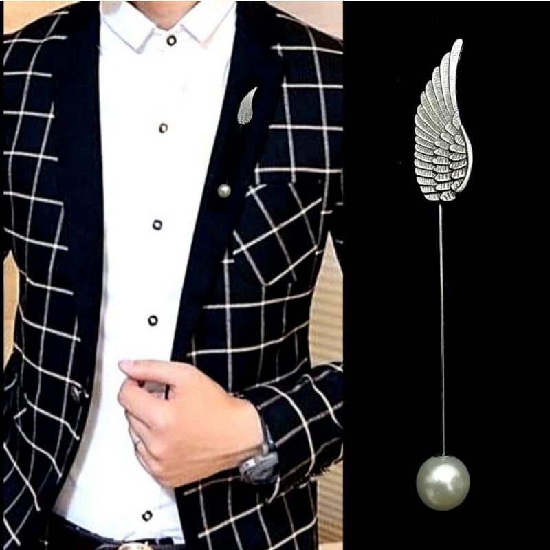 Jual Metal Silver Angel Wing Feather Lapel Pin Bros Jas Kameja Tuxedo Mens Pria Classic Shopee 7190