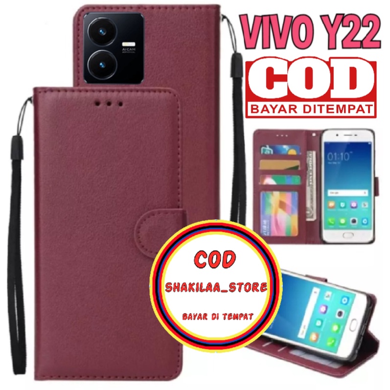 Jual CASE FLIP CASE KULIT FOR VIVO Y22 CASING DOMPETFLIP COVER