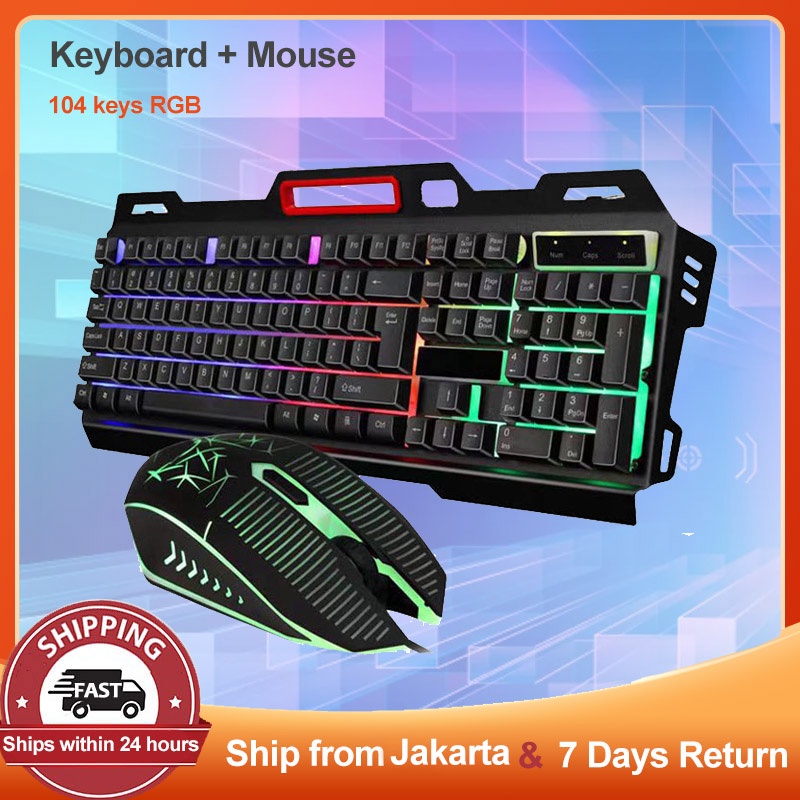 Jual Gaming Keyboard And Mouse Set Colorful LED USB Wired Mechanical ...