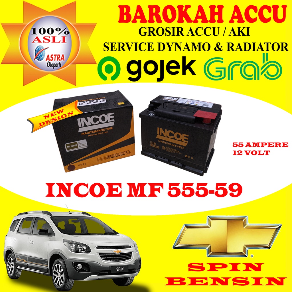 Jual AKI MOBIL CHEVROLET SPIN BENSIN INCOE MF 555-59 , 55 AH ASTRA