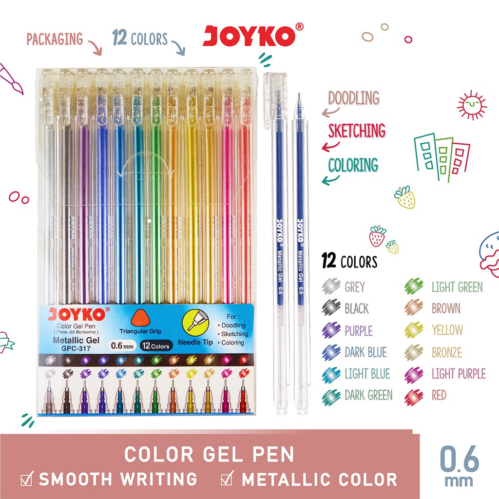 Jual Color Gel Pen Pena Jel Warna Joyko Gpc Metallic Gel Warna