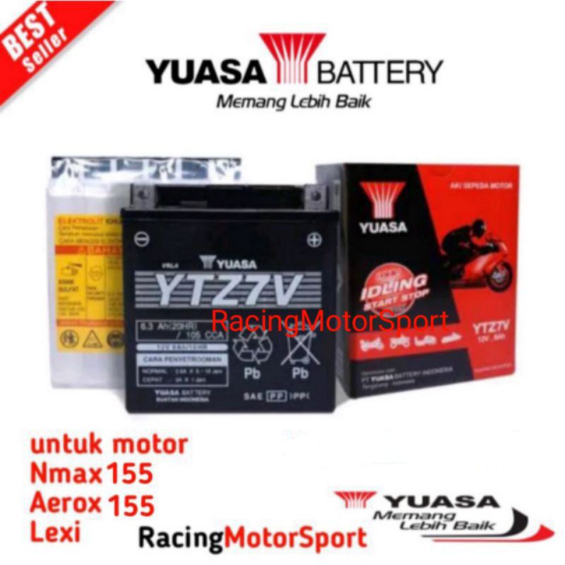 Jual AKI MOTOR YUASA YTZ7V 12V-6AH NMAX LAMA 2015/2019, LEXI, AEROX
