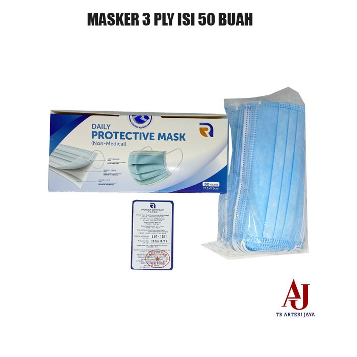 Jual Masker 3 Ply Non Medis Earloop Disposable Mask Anti Bakteri 50 Pcs ...