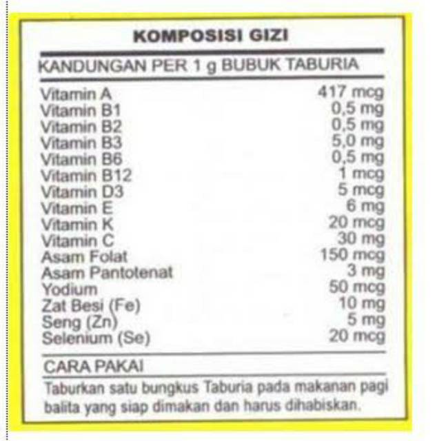 Jual TABURIA Bubuk Tabur Gizi Anak/MULTIVITAMIN Anak/Penambah nafsu ...