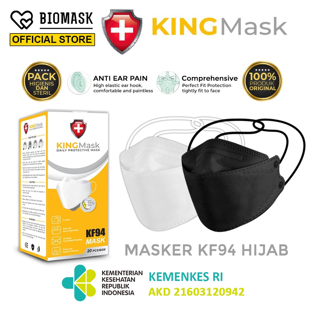 Jual BIOMASK x KINGMASK KF94 Hijab 1 Box 20 Pcs PREMIUM 4PLY Hitam