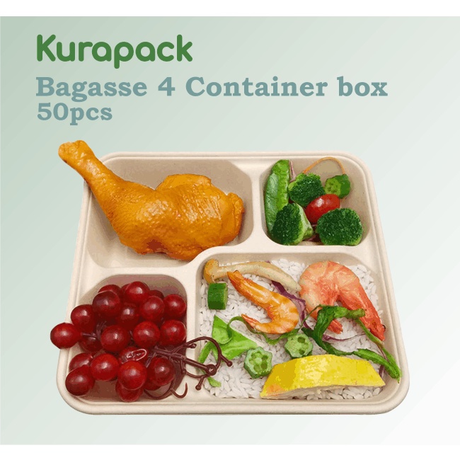 Jual Bagasse Lunchbox 4 Container Sugarcane Ecofriendly Degradable ...