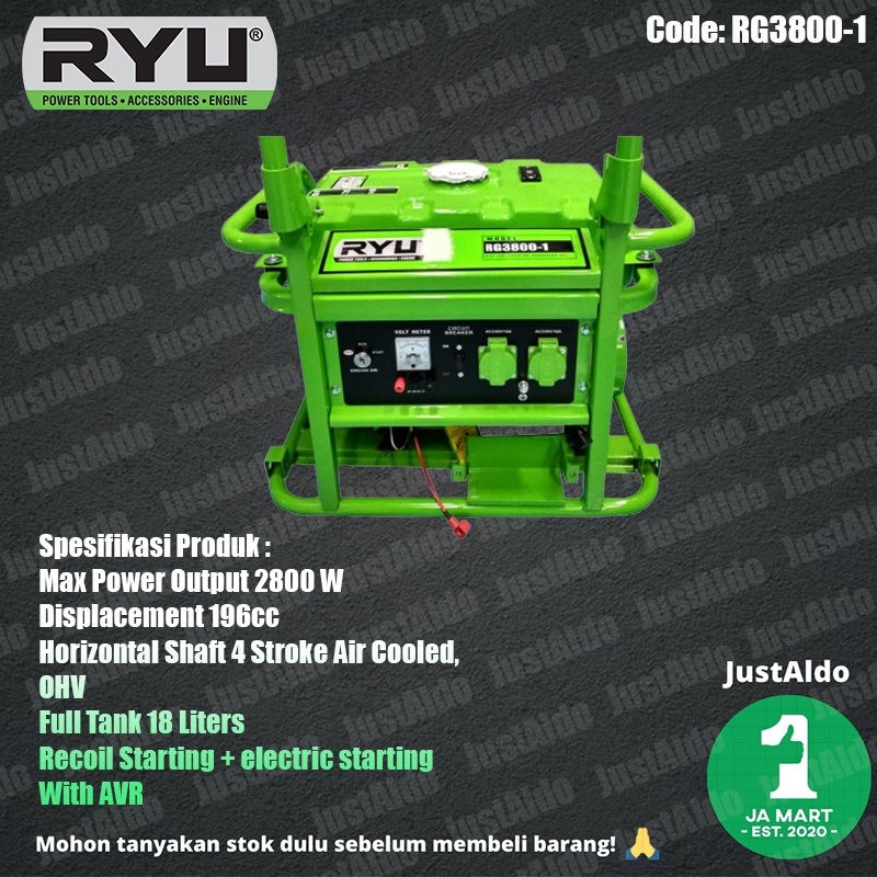 Jual Mesin Genset RG3800-1 2500 Watt Ryu Generator | Shopee Indonesia