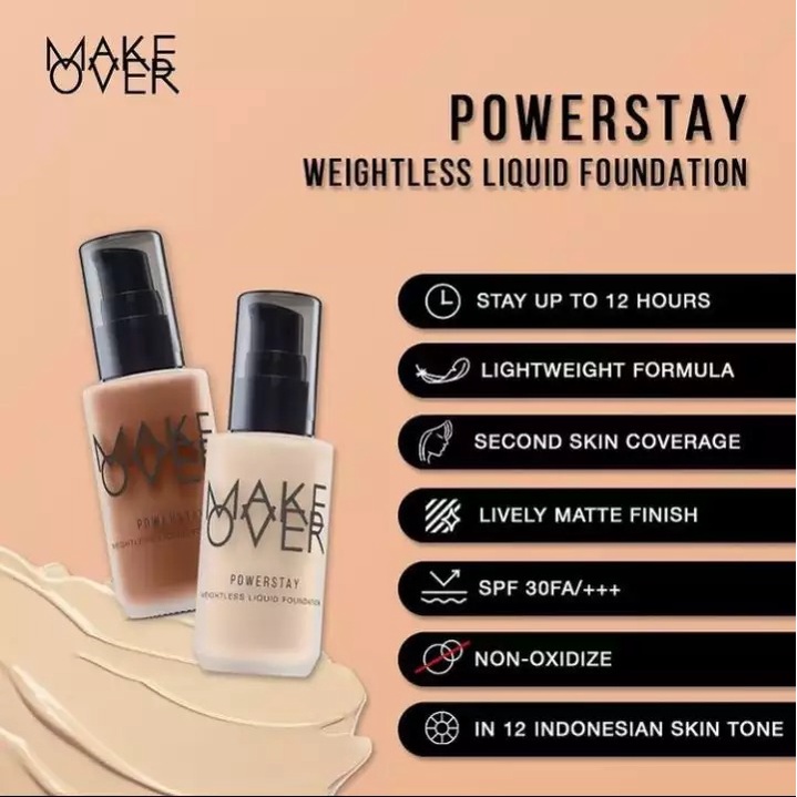 Jual MAKE OVER Powerstay Weightless Liquid Foundation 24H | Shopee ...