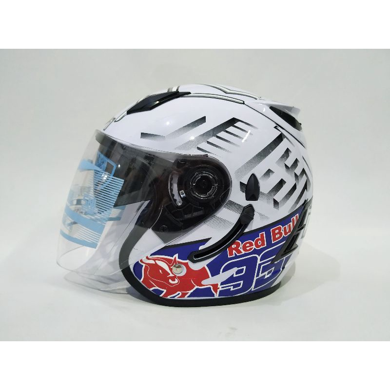 Jual Helm Arl Centro Double Visor Marc Marquez Putih Half Face Sni