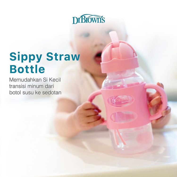 Dr. Brown's Milestones Sippy Straw Bottle with Silicone Handles - Aqua