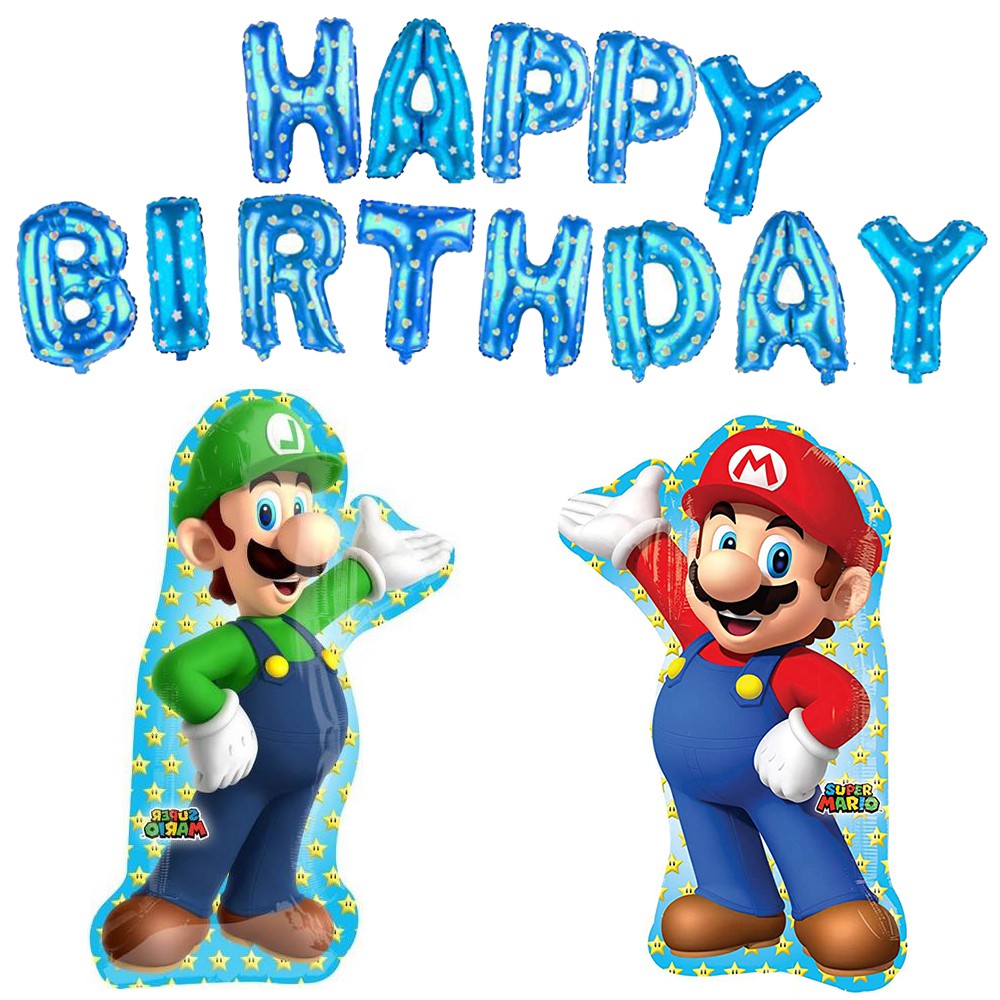 Jual Paket Balon Super Mario Bros Happy Birthday Mario Luigi Shopee Indonesia