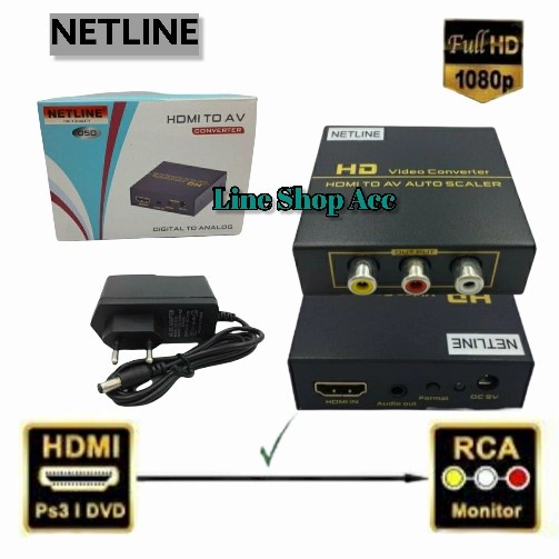 Jual Converter Av Rca To Hdmi Netline Adaptor Av-Hdmi Shopee