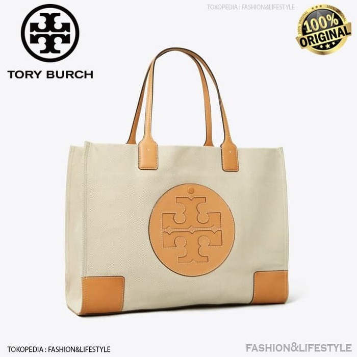 Tory Burch Ella Canvas Tote Bag Large Tas Tory Burch Original 100