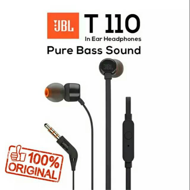 Jual JBL T110 IN EAR HEADPHONES WITH MICROPHONE Black Original Garansi