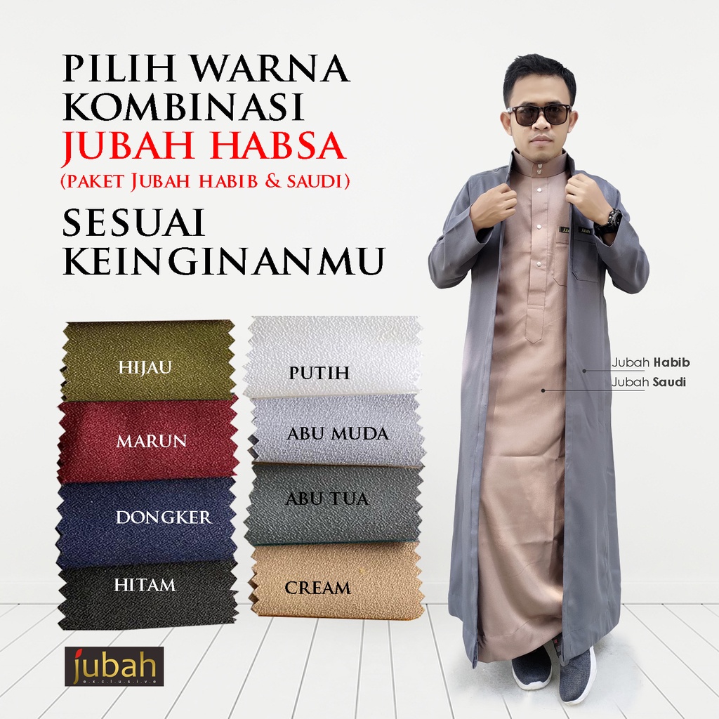 Jual Dejubah Jubah Habsa Paket Jubah Habib Saudi Slim Fit Baju Jubah Gamis Pria Laki