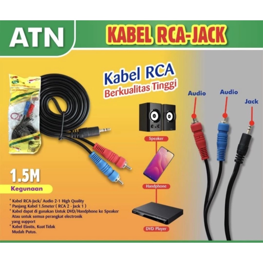 Jual KABEL AUDIO 3,5 KE RCA 2-1 2 KE 1 ATN 1,5 M METER PREMIUM QUALITY ...