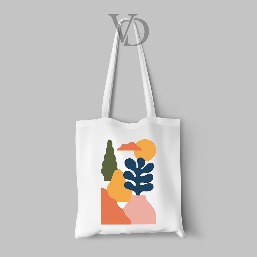 TOTE BAG BAHAN KANVAS MOTIF NORDIC TROPICAL ART TERBARU AESTHETIC TOTE BAG TAS BELANJA MOTIF