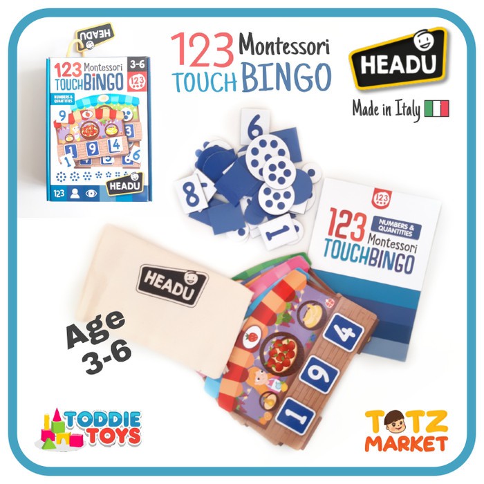 Headu Montessori Touch Bingo – Juego Educativo De Números Y Cantidades Para Niños De 3 A 6 Años, Con Fichas Táctiles