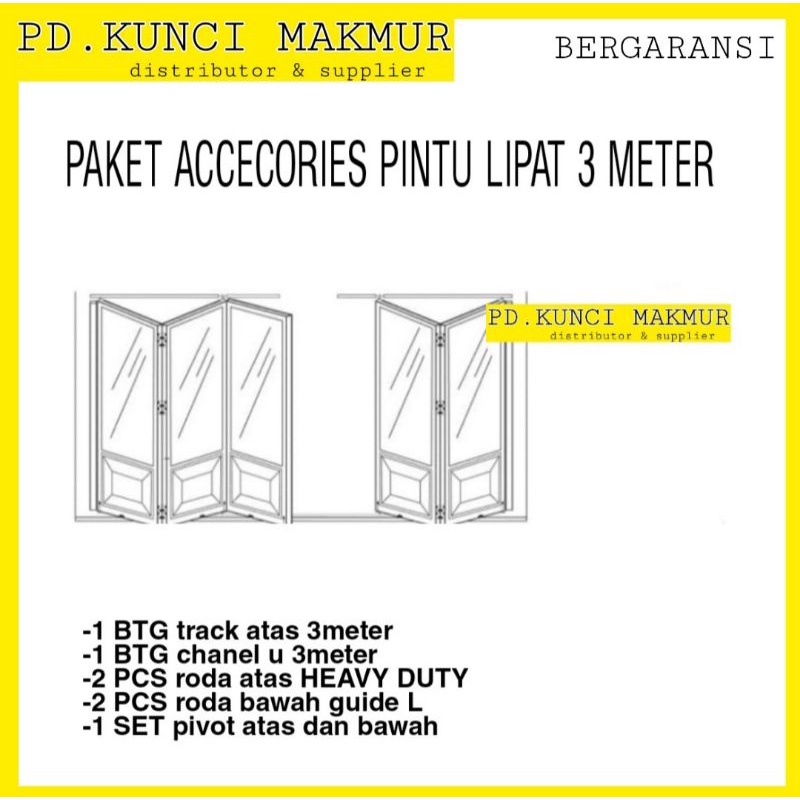Jual componen pintu lipat 3meter roda heavy duty 1set 3m pintu lipat