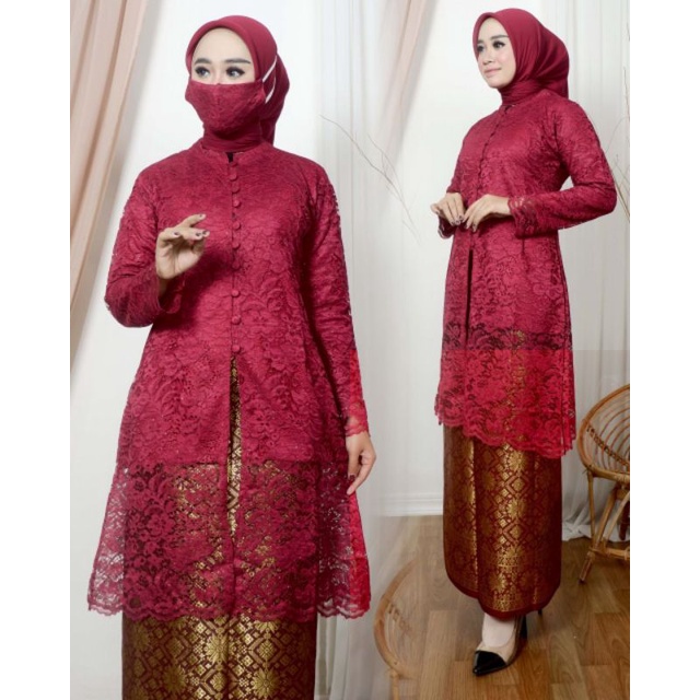 Jual Set Kebaya Tunik Brokat Rok Songket~kebaya Brukat Kancing~kebaya Moderen~kebaya Wisuda 