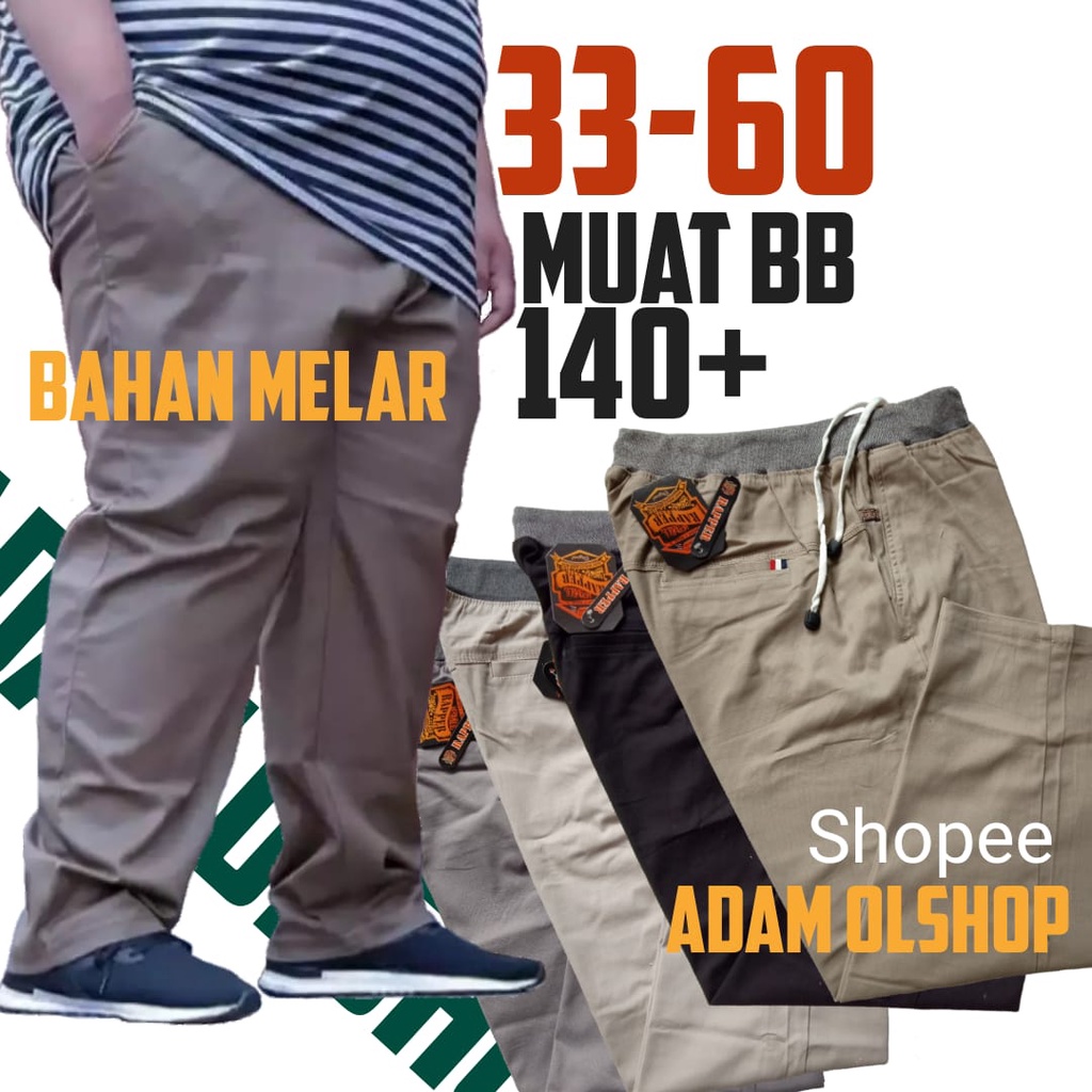 Jual CELANA CHINO PRIA SUPER JUMBO BIG SIZE PANJANG PINGGANG KARET RIP ...