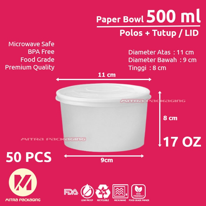 Jual Paper Bowl Mangkuk Kertas Oz Ml Lid Tutup Bening Shopee Indonesia