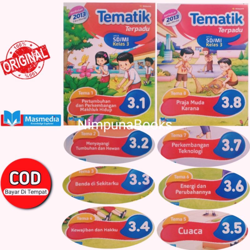 Jual Buku Tematik Terpadu Kelas 3 Tema 12345678 Kurikulum 2013 Masmedia ...