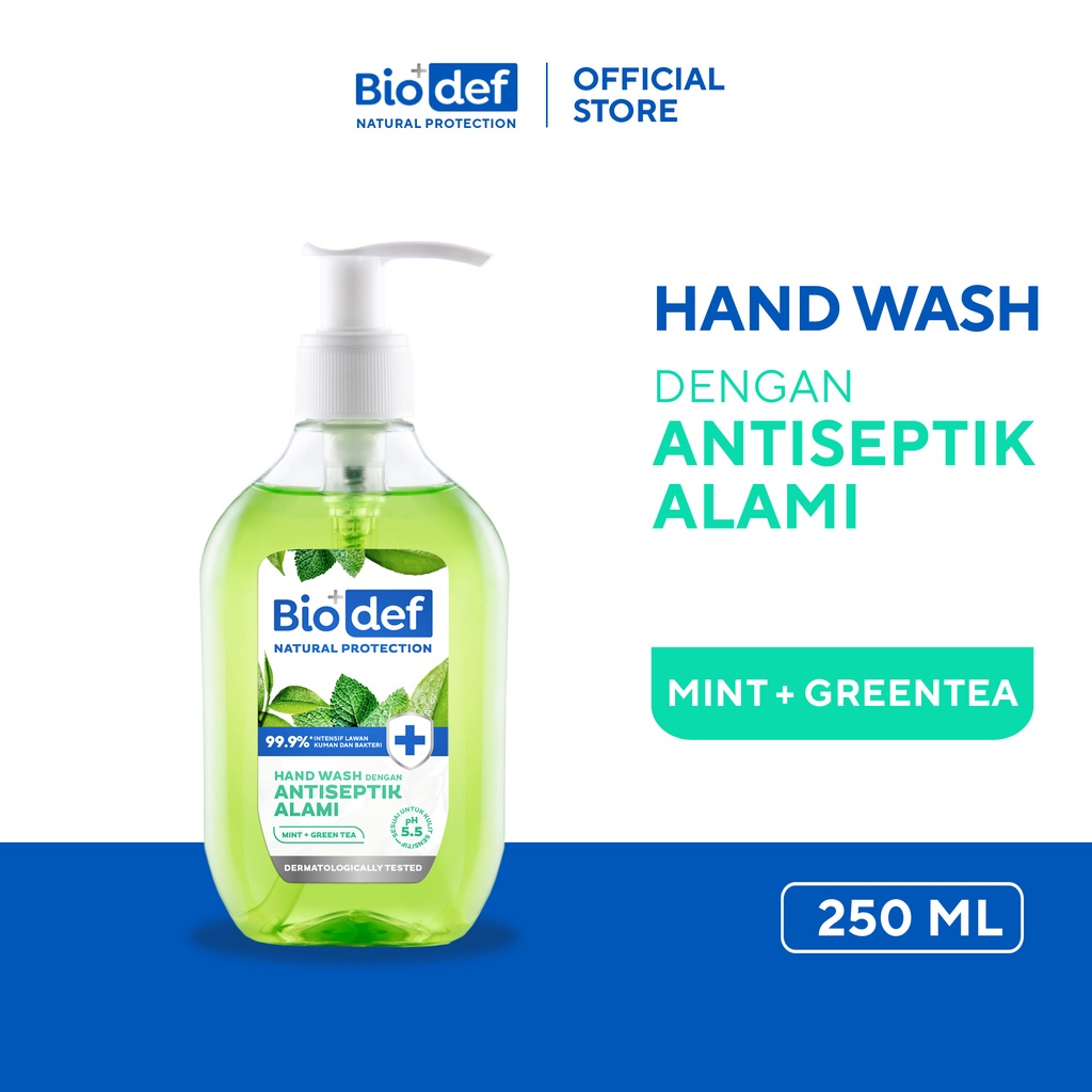 Jual Biodef Natural Protection Mint + Green Tea Hand Wash Botol 250 ml